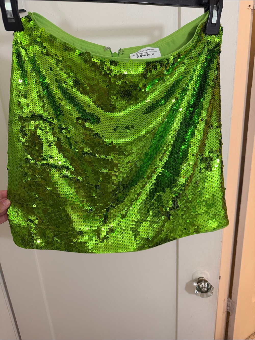 & Other Stories Lime Green Sequin Mini Skirt